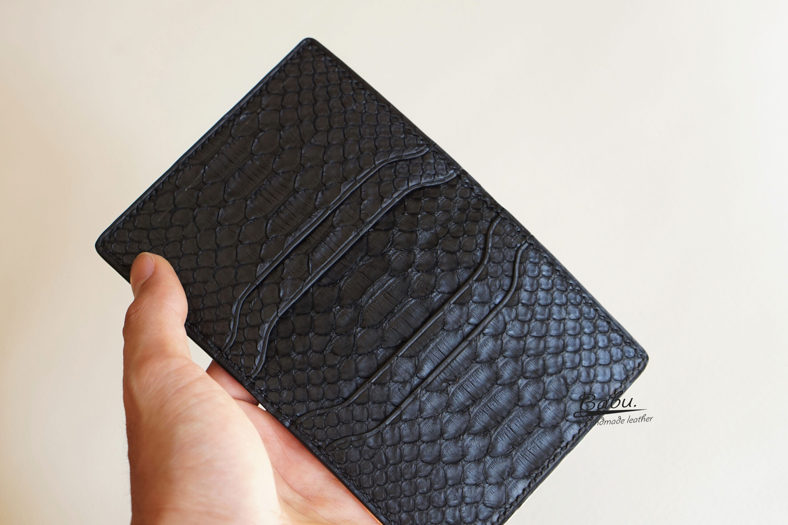 Slim Python Leather Wallet, Matte Black
