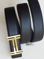 Black Epsom Leather Belt, Handmade Calf leather belt LB079