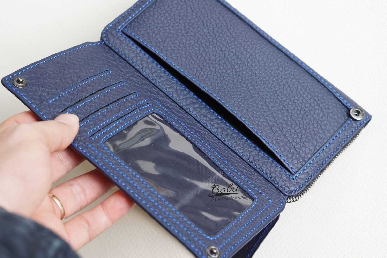 Navy Blue Togo leather wallet, High Quality long leather wallet WL284