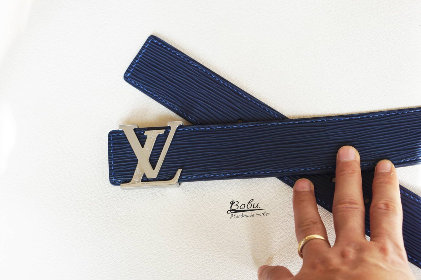 Handmade Navy Blue Epsom Leather Belt LB060