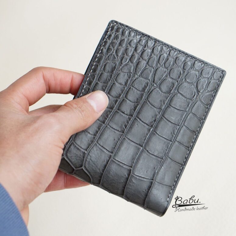 Dark Gray Alligator leather wallet, Handcrafted Alligator bifold wallet