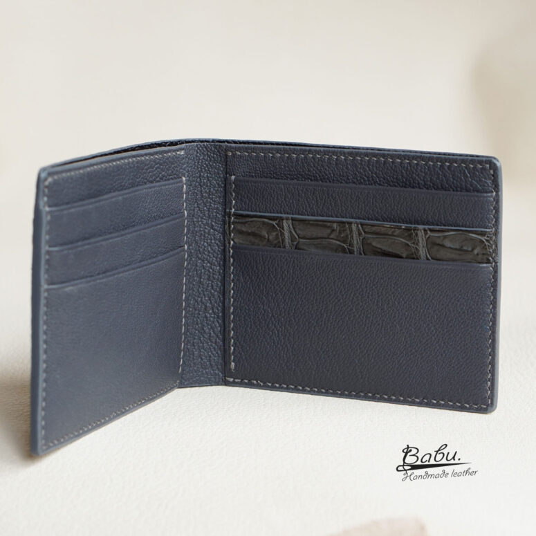 Dark Gray Alligator leather wallet, Handcrafted Alligator bifold wallet