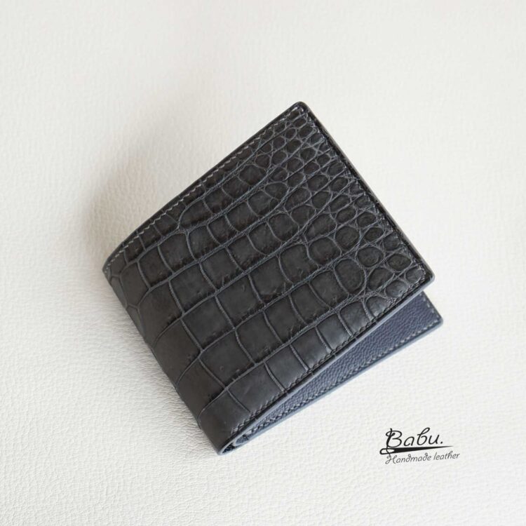Dark Gray Alligator leather wallet, Handcrafted Alligator bifold wallet