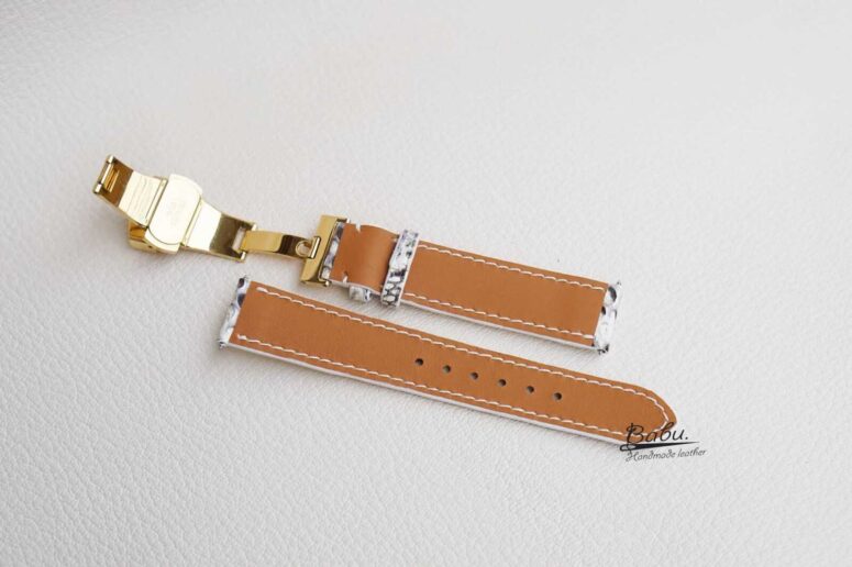 Natural White Python leather watch band