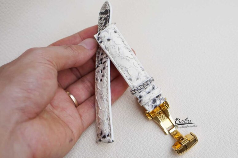 Natural White Python leather watch band