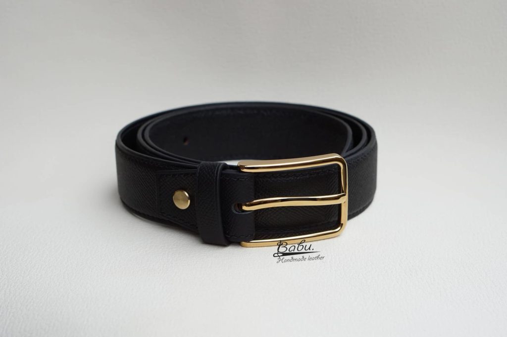 Black belt with gold PVD buckle, mens black Epsom belt LB081 - Babu ...