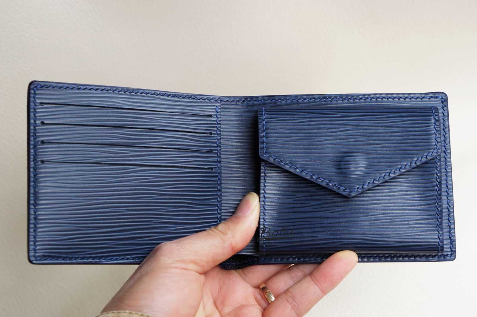 Handmade Epi money clip, Premium Navy Blue leather money clip wallet WL066