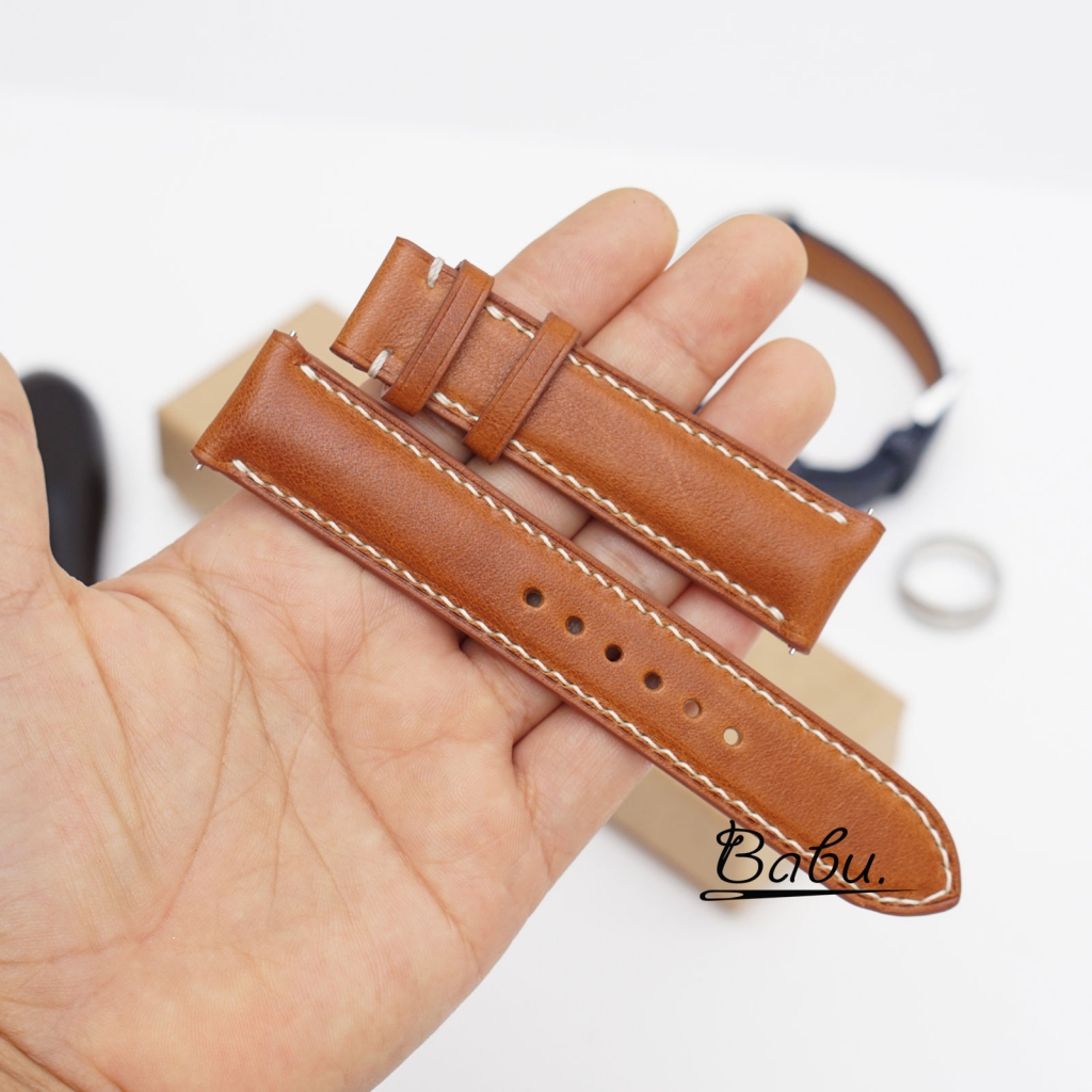 Brown leather watch band - High Quality Vachetta leather watch strap on hand