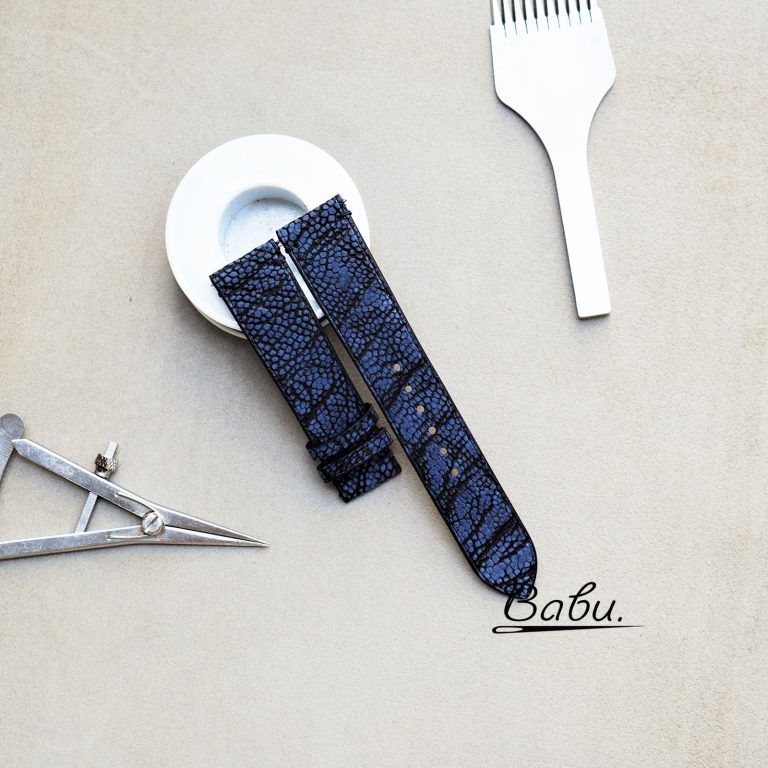 Navy blue Nubuck Ostrich watch strap (1)