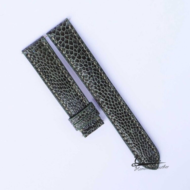 Olive Ostrich leather watch strap, Handmade Ostrich watch band SW258