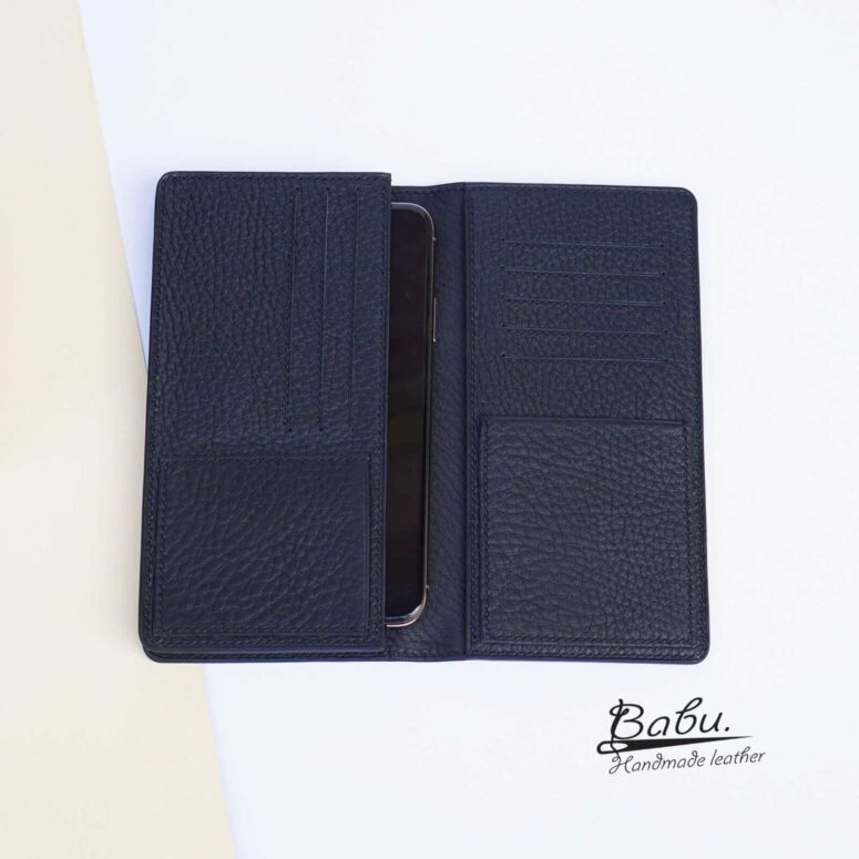 Black Togo leather wallet, High Quality long leather wallet