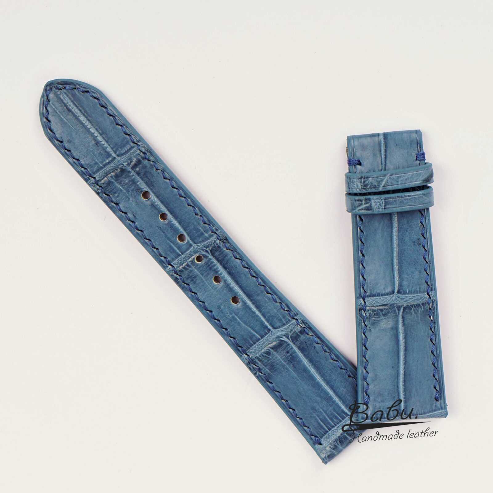 Steel Blue Alligator watch strap, full grain leather watch strap SW277