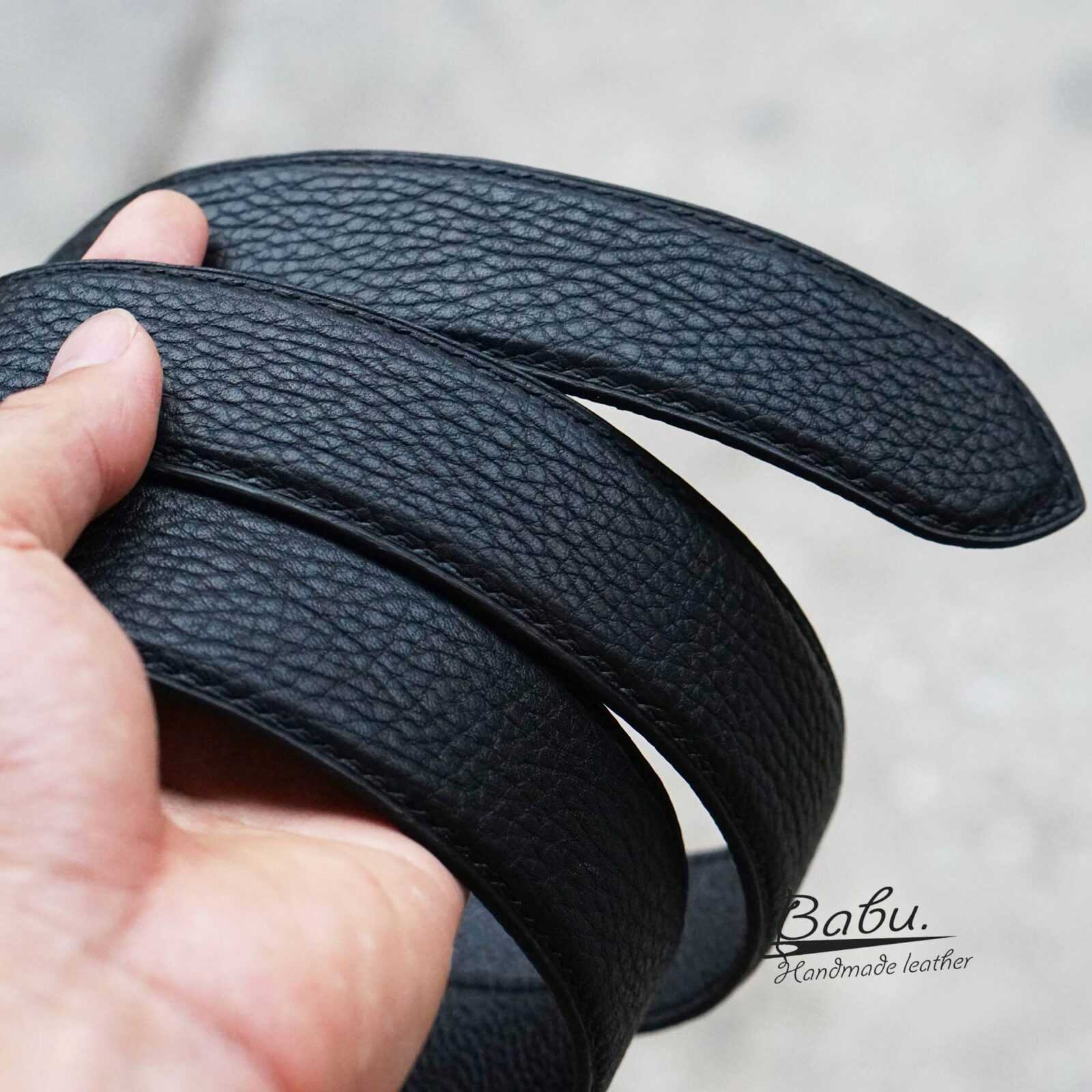 Black Togo leather belt, Handmade Calf leather belt for men LB086