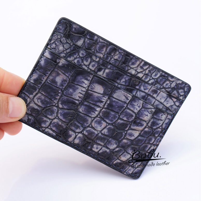 Deep Blue Nubuck Alligator leather credit card holder