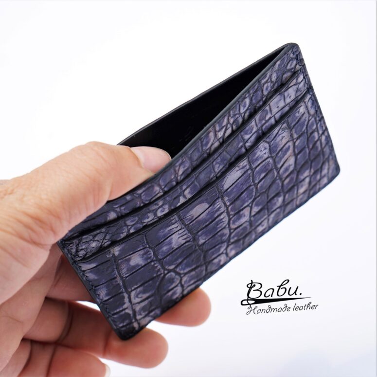 Deep Blue Nubuck Alligator leather credit card holder