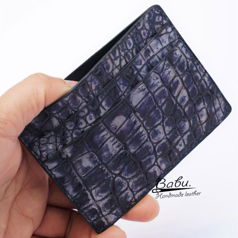 Deep Blue Nubuck Alligator leather credit card holder