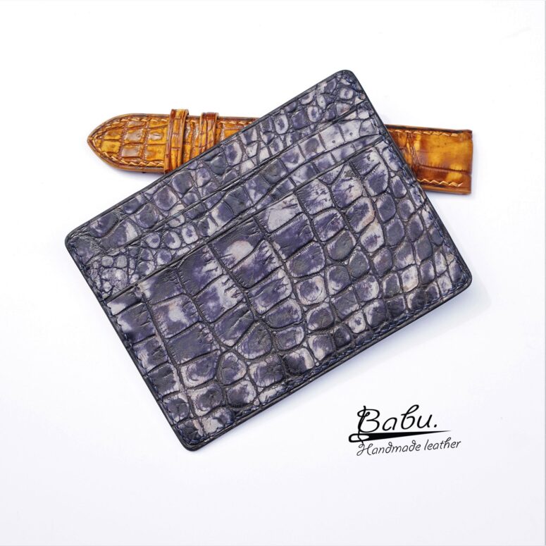 Deep Blue Nubuck Alligator leather credit card holder