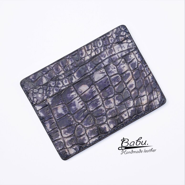 Deep Blue Nubuck Alligator leather credit card holder