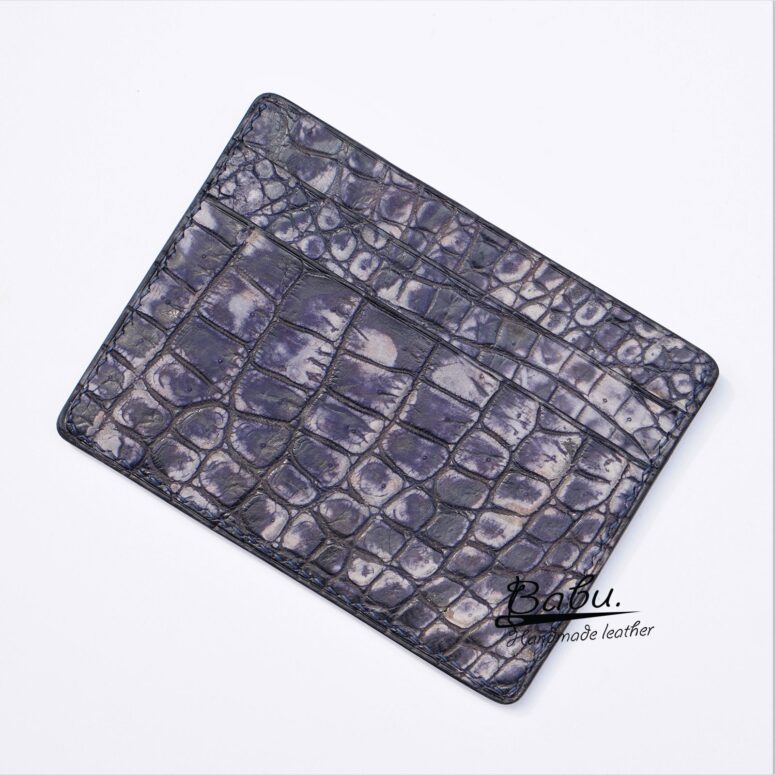 Deep Blue Nubuck Alligator leather credit card holder