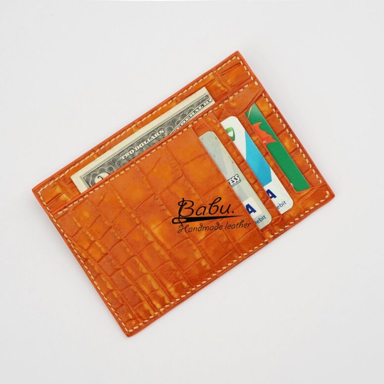 Terracotta Nubuck Alligator leather credit card holder