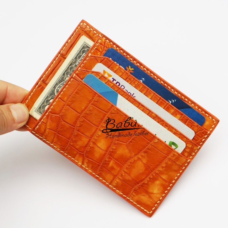 Terracotta Nubuck Alligator leather credit card holder