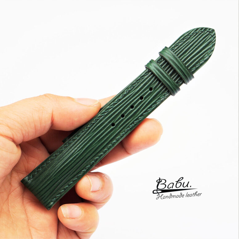 Handcrafted Dark Green Epi leather watch band