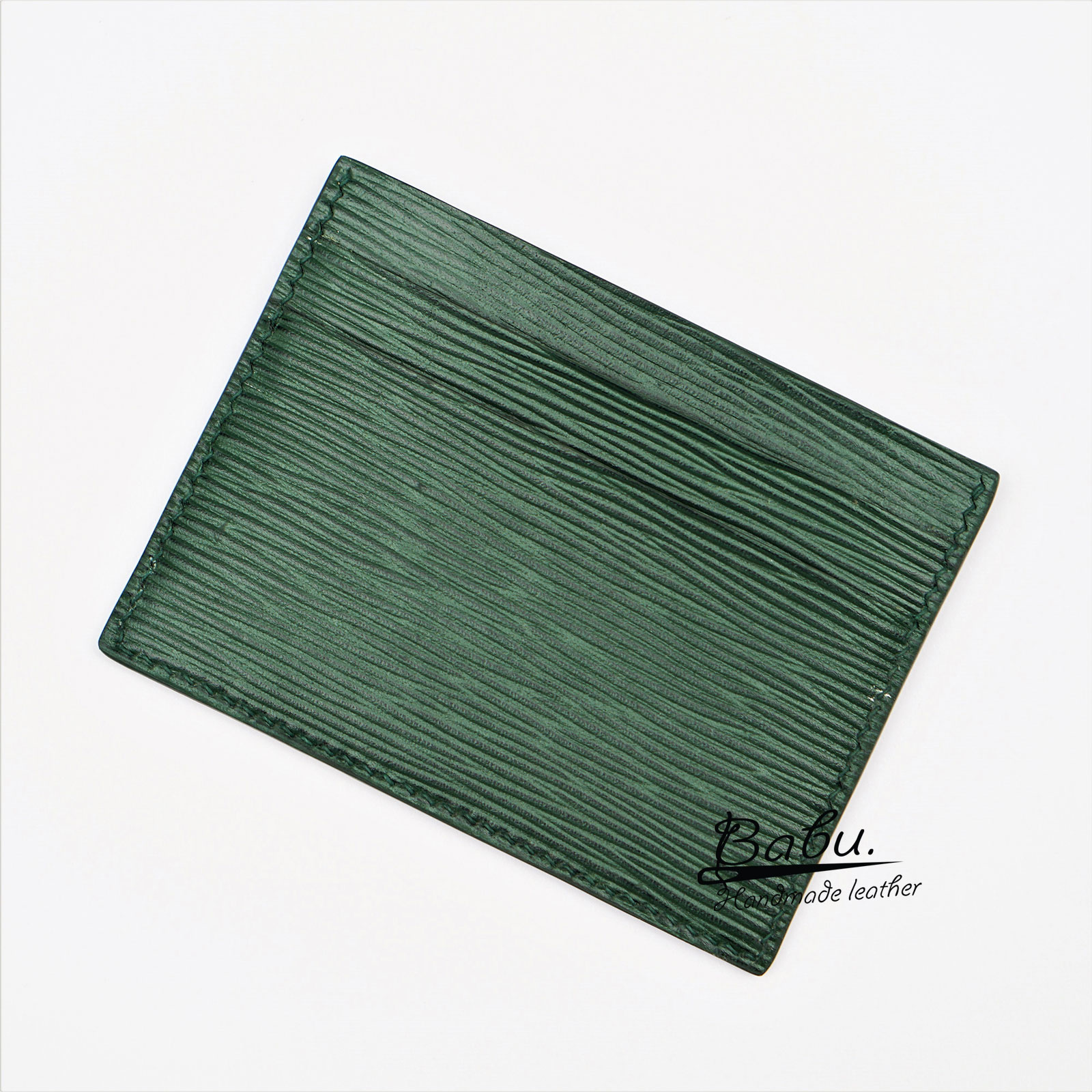 Premium Epi leather Credit Card Holder, Dark Green leather card