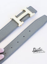 Taupe Calf leather belt – Grey Togo leather belt (1)