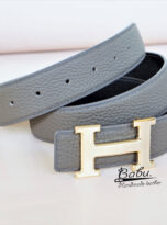 Taupe Calf leather belt – Grey Togo leather belt (3)