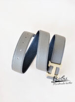 Taupe Calf leather belt – Grey Togo leather belt (4)