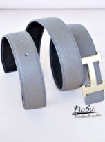 Taupe Calf leather belt – Grey Togo leather belt (5)