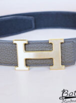 Taupe Calf leather belt – Grey Togo leather belt (6)