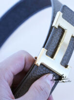 Taupe Calf leather belt – Grey Togo leather belt (7)