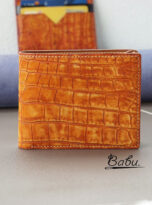 Orange Nubuck Alligator leather bifold wallet for men handcrafted (2)