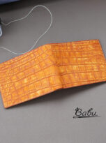Orange Nubuck Alligator leather bifold wallet for men handcrafted (3)