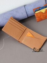 Orange Nubuck Alligator leather bifold wallet for men handcrafted (4)
