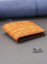 Orange Nubuck Alligator leather bifold wallet for men handcrafted (6)