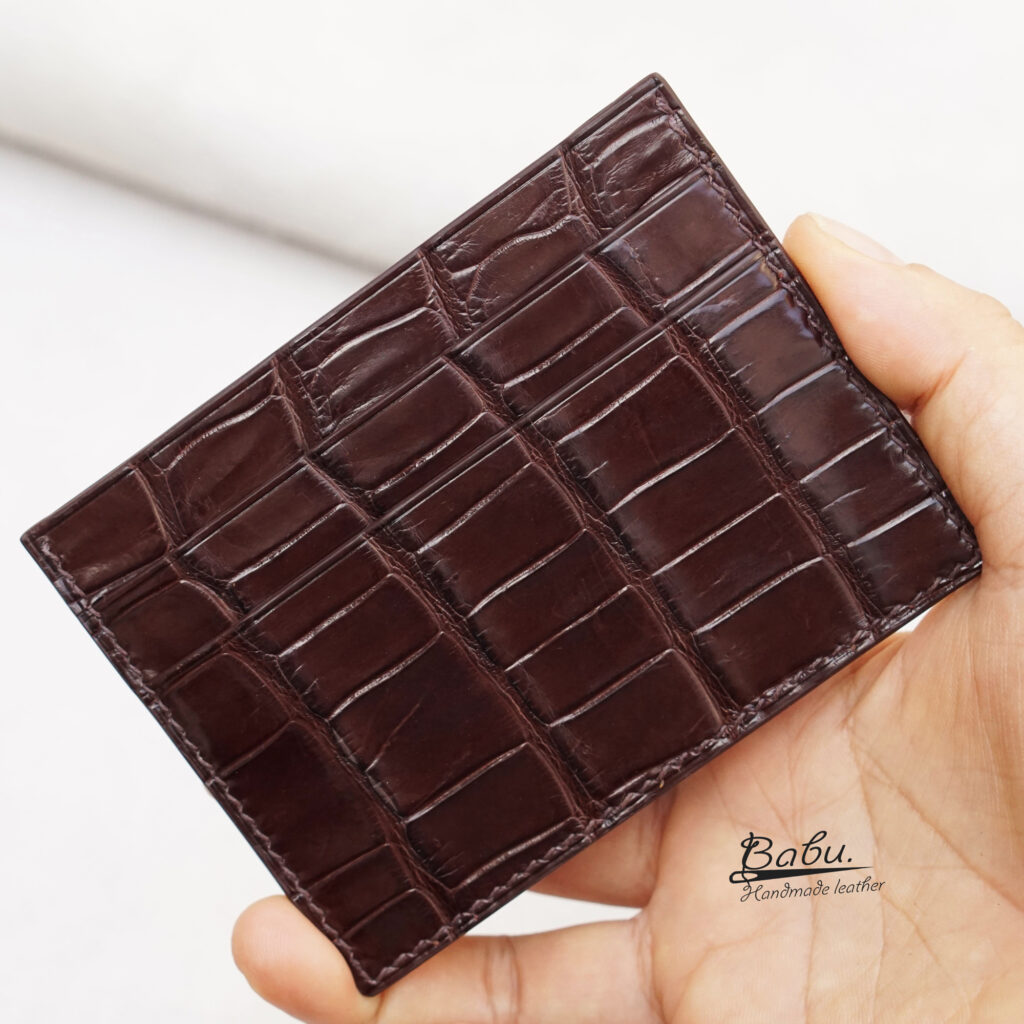 Genuine Alligator leather credit card wallet in Dark Brown