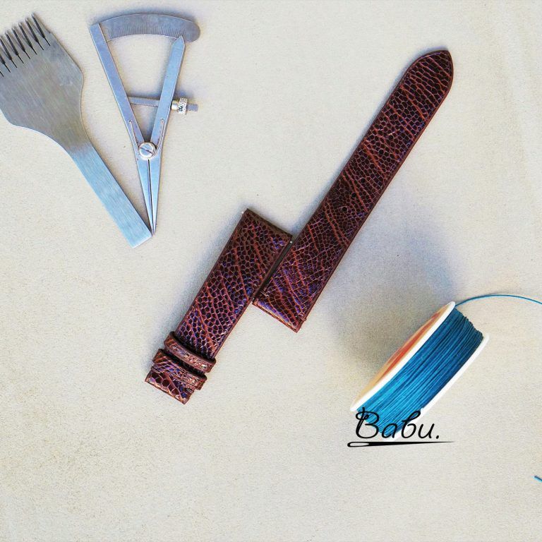 Dark brown ostrich leg leather watch band with quick release bars (2)