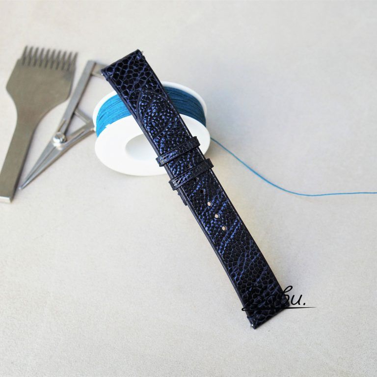 Deep blue ostrich watch band with quick release bars (4)