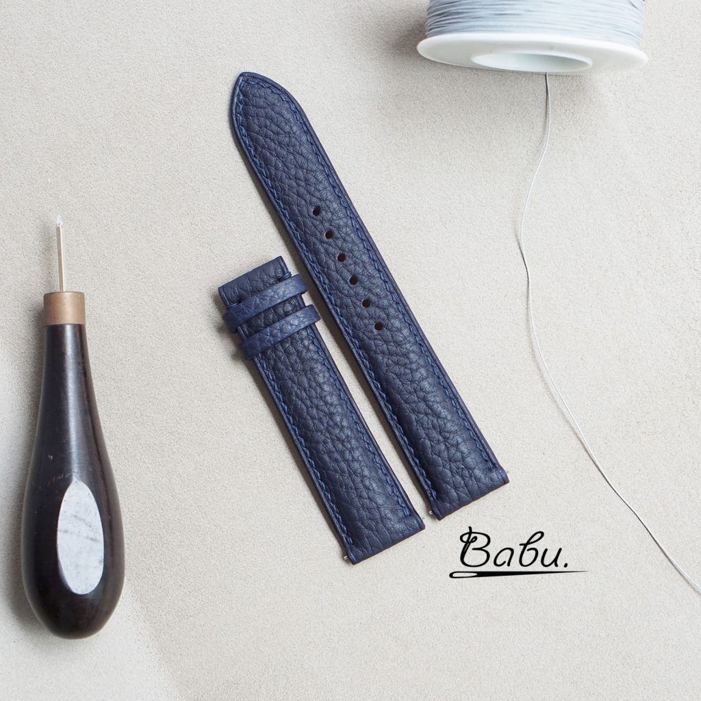 Navy blue Togo calf leather watch strap