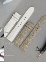top quality stingray leather watch straps in moss green, ivory, dark beige