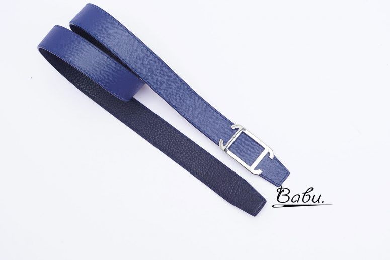 Premium Calf leather belt handcrafted, Blue Epsom-Togo Leather Belt LB088