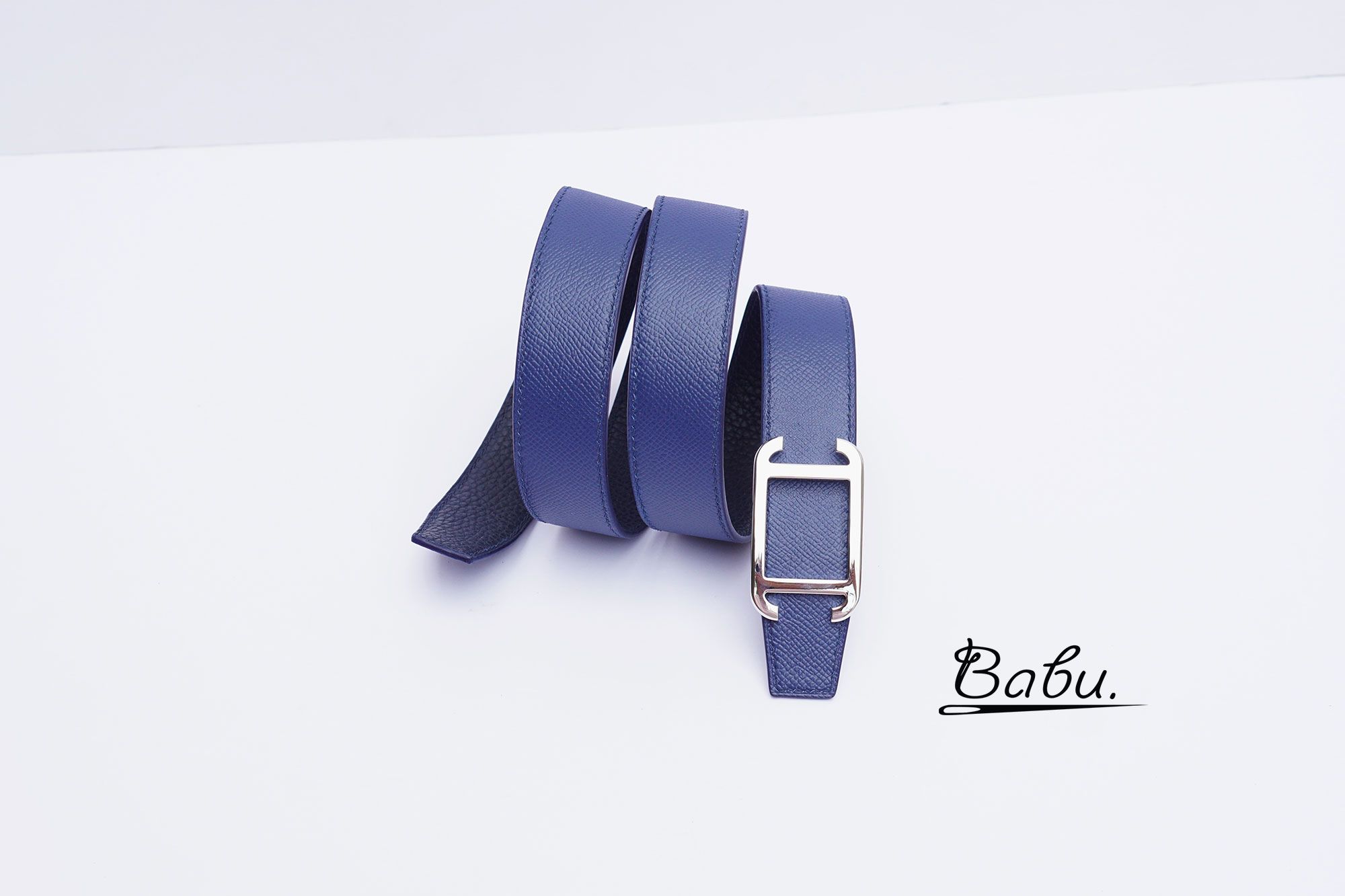 Premium Calf leather belt handcrafted, Blue Epsom-Togo Leather Belt LB088