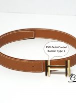 Togo leather belt with PVD gold-coated buckle