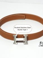 Togo leather belt with brushed stainless steel buckle