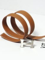 golden brown Togo leather belt handcrafted (1)