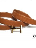 golden brown Togo leather belt handcrafted (3)