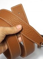 golden brown Togo leather belt handcrafted (4)