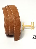 golden brown Togo leather belt handcrafted (5)
